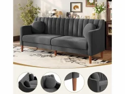DripeX Sofá Escandinavo|Sofás Club|Sofá 3 plazas de terciopelo - patas de madera maciza 19cm - con 2 cojines - 206x74x83cm -