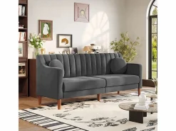 DripeX Sofá Escandinavo|Sofás Club|Sofá 3 plazas de terciopelo - patas de madera maciza 19cm - con 2 cojines - 206x74x83cm -