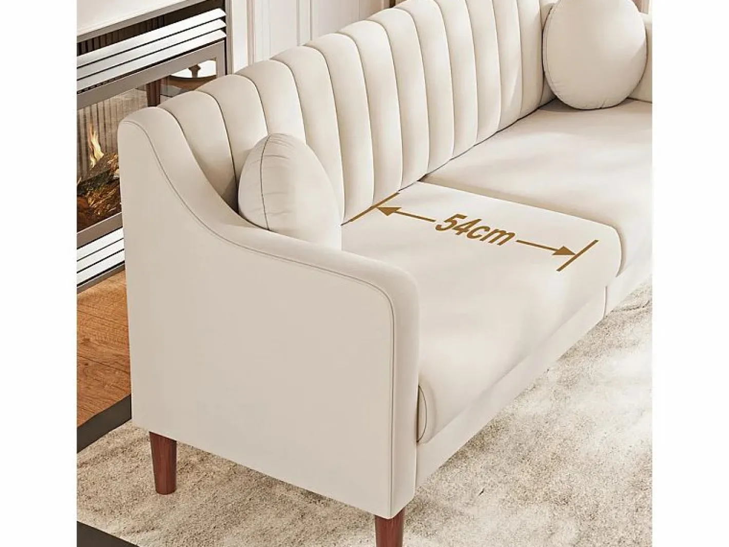DripeX Sofá 3 plazas de terciopelo - patas de madera maciza 19cm - con 2 cojines - 206x74x83cm - Beige Online
