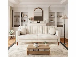 DripeX Sofá 3 plazas de terciopelo - patas de madera maciza 19cm - con 2 cojines - 206x74x83cm - Beige Online