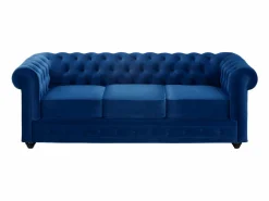 Vente-unique Sofá 3 plazas de terciopelo color azul noche CHESTERFIELD Azul elu00e9ctrico