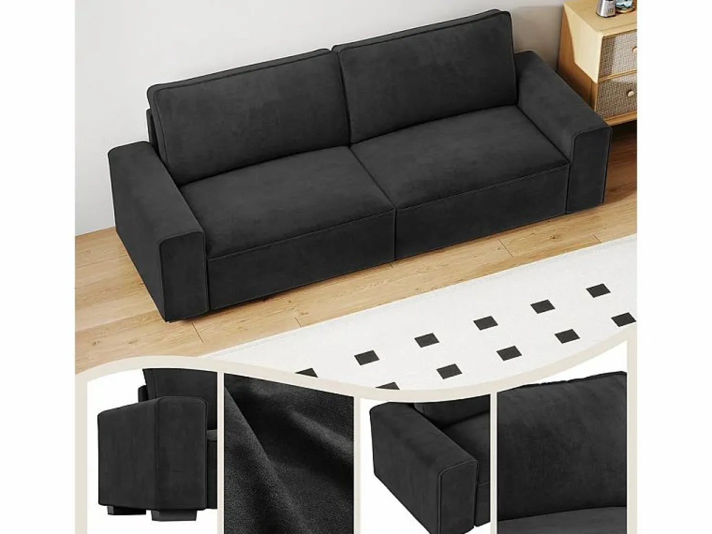 Sofá 3 plazas en chenille - con grandes brazos - 55cm asiento profundo - 220 x 83 x 88 cm^DripeX New