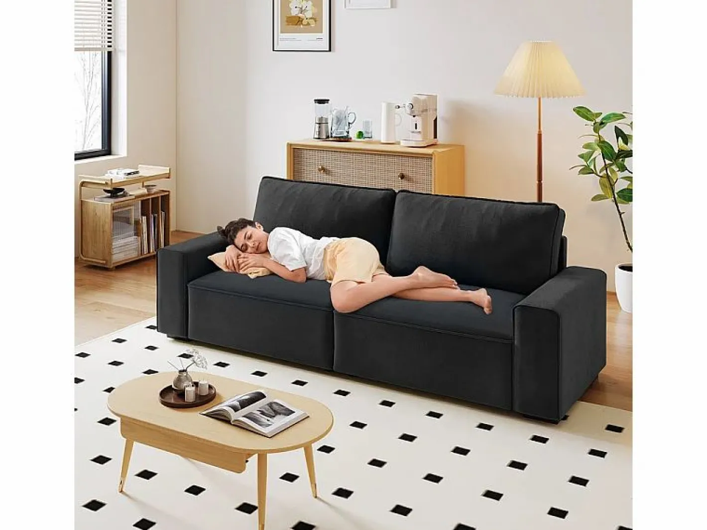 Sofá 3 plazas en chenille - con grandes brazos - 55cm asiento profundo - 220 x 83 x 88 cm^DripeX New