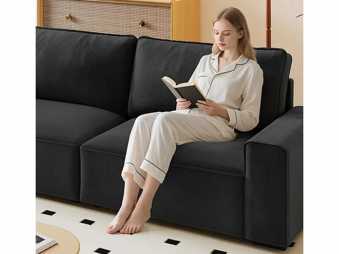 Sofá 3 plazas en chenille - con grandes brazos - 55cm asiento profundo - 220 x 83 x 88 cm^DripeX New