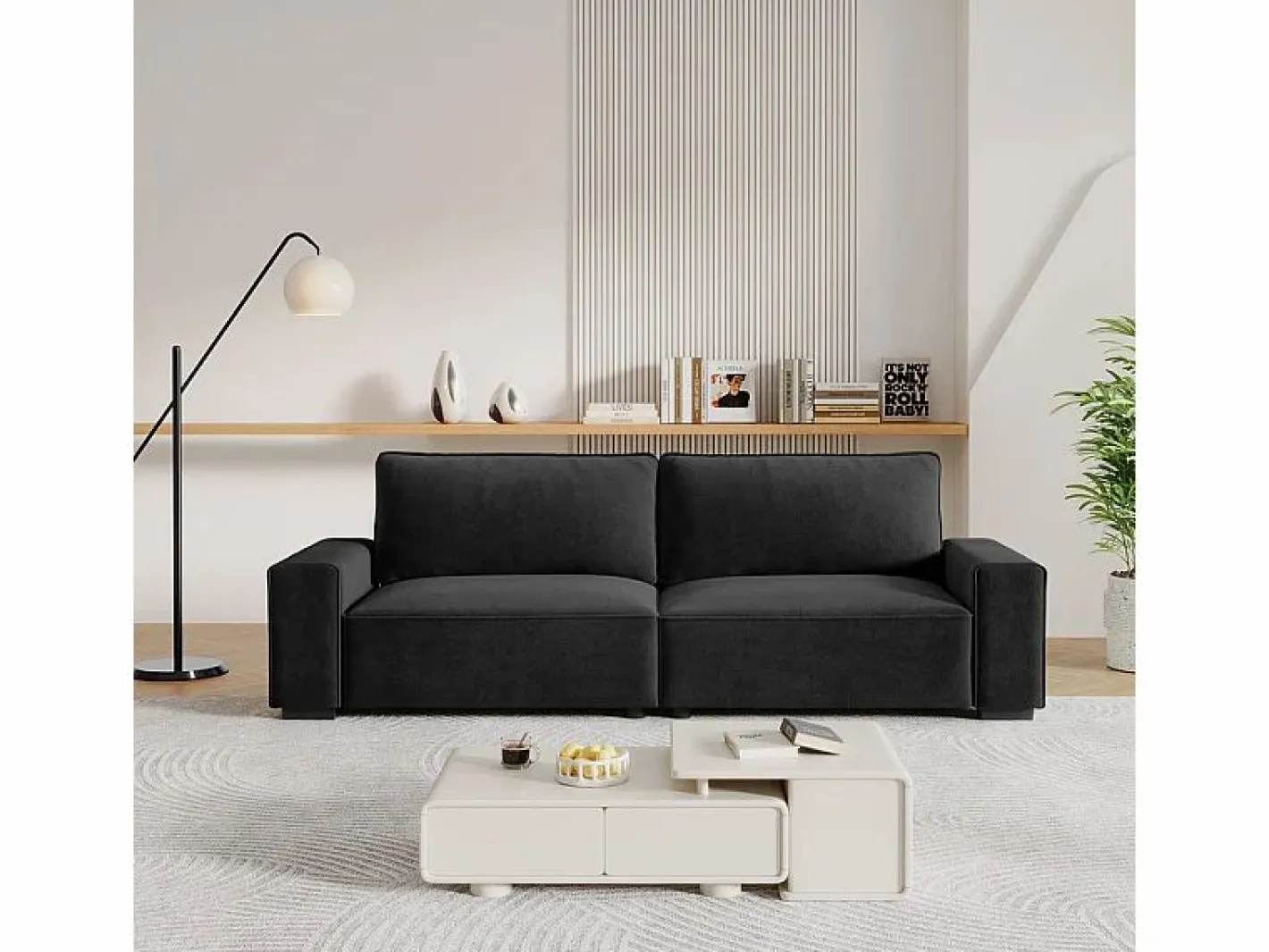 Sofá 3 plazas en chenille - con grandes brazos - 55cm asiento profundo - 220 x 83 x 88 cm^DripeX New