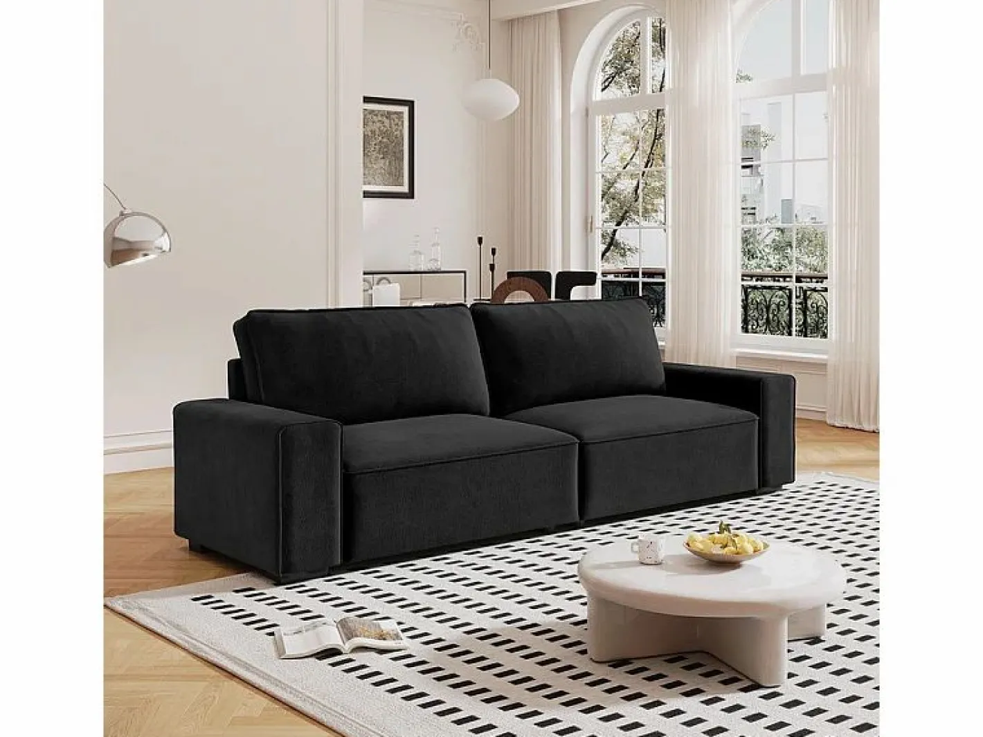 Sofá 3 plazas en chenille - con grandes brazos - 55cm asiento profundo - 220 x 83 x 88 cm^DripeX New