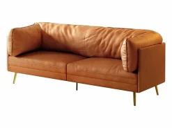 DripeX Sofá 2/3 plazas en imitación de piel, con 56 cm de profundidad y cómoda cojines de asiento, 185x76x90 cm, Naranja Hot