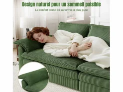 DripeX Sofá 3 plazas en pana, con 2 cojines de brazo, desmontables y lavables, 265x86x88cm, Verde