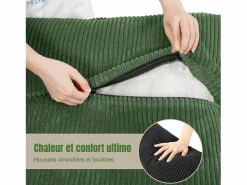 DripeX Sofá 3 plazas en pana, con 2 cojines de brazo, desmontables y lavables, 265x86x88cm, Verde