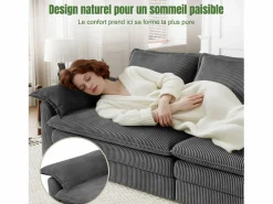 DripeX Sofá 3 plazas en pana, con 2 cojines de brazo, desmontables y lavables, 265x86x88cm, Gris Sale