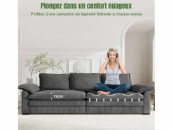 DripeX Sofá 3 plazas en pana, con 2 cojines de brazo, desmontables y lavables, 265x86x88cm, Gris Sale