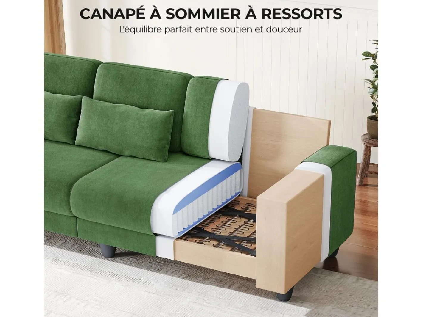 DripeX Sofá 3 plazas en tejido chenille - con 3 cojines - funda desmontable lavable - 220x81x88cm Verde Best
