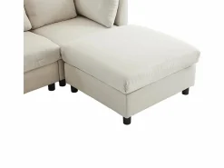 Sofá 3 plazas en tejido de lino, con pouf, 3 cojines lumbares y 2 cojines, 220x83x81cm,^DripeX