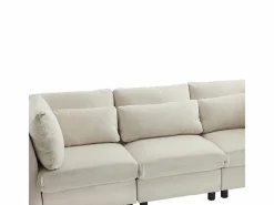 Sofá 3 plazas en tejido de lino, con pouf, 3 cojines lumbares y 2 cojines, 220x83x81cm,^DripeX