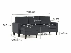 Sofá 3 Plazas Gris Oscuro con Chaise Longue Reversible Lado Derecho/Izquierdo (226 x 140 x 85 cm) - FOX^ Outlet