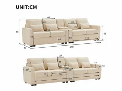 Sofá 4 plazas moderno de lino - con USB y portavasos - 4 cojines - 290x83x88cm -^DripeX Sale