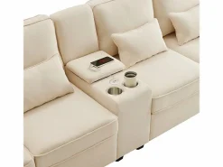 Sofá 4 plazas moderno de lino - con USB y portavasos - 4 cojines - 290x83x88cm -^DripeX Sale