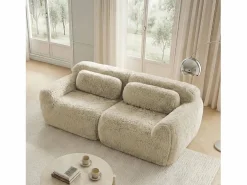 Sofá Modular|Sofá 2 plazas modular contemporáneo con otomanas conectables felpa salón kaki claro