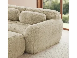 Sofá Modular|Sofá 2 plazas modular contemporáneo con otomanas conectables felpa salón kaki claro