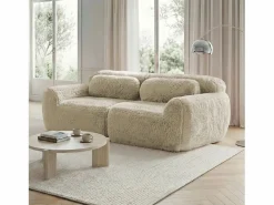 Sofá Modular|Sofá 2 plazas modular contemporáneo con otomanas conectables felpa salón kaki claro