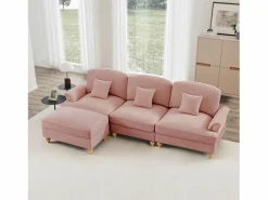 Sofá 3 plazas modular respaldo segmentado brazos florales chenilla Rosa Discount