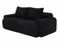 DripeX Sofá 2 plazas modular terciopelo acanalado, portavasos y bolsillo lateral, 200x99x80cm, Negro Clearance