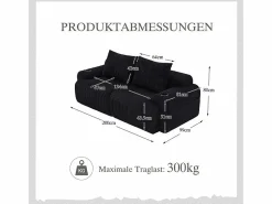 DripeX Sofá 2 plazas modular terciopelo acanalado, portavasos y bolsillo lateral, 200x99x80cm, Negro Clearance