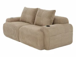 DripeX Sofá 2 plazas modular terciopelo acanalado, portavasos y bolsillo lateral, 200x99x80cm, Caqui Hot
