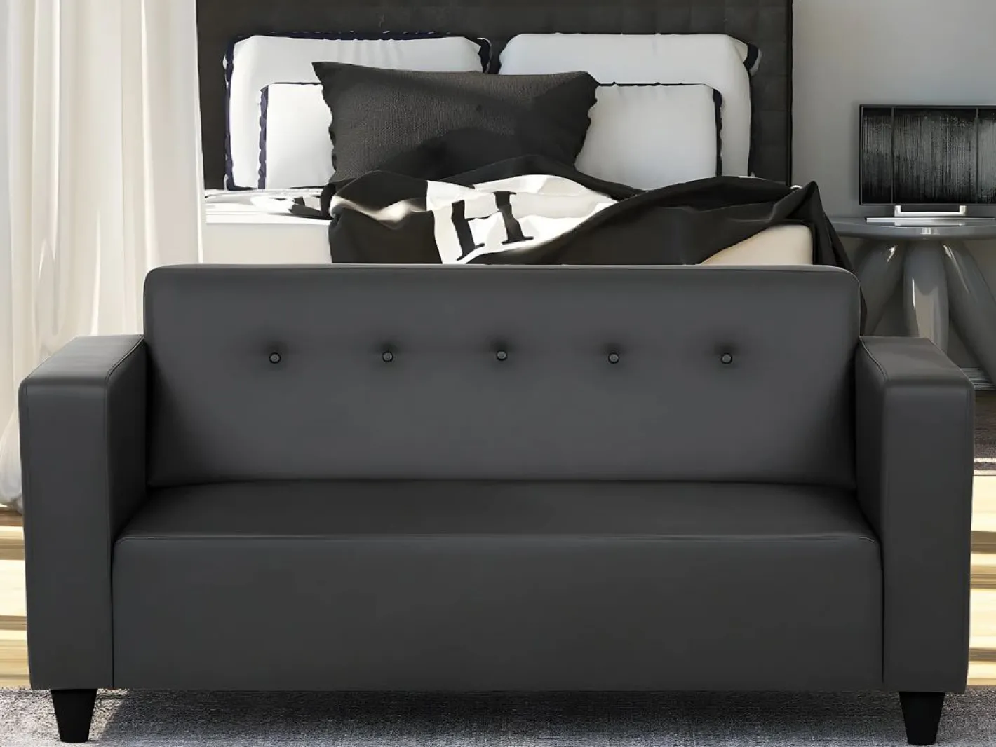 Sofá 3 Plazas - Tejido Capitoné (170 x 60 x 79 cm) - PEDRO Negro Outlet