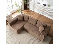 Sofá 3 plazas ángulo izquierdo modular - Terciopelo acanalado Marrón - 2 orejeros, chaise - 258x155x89cm^DripeX Discount