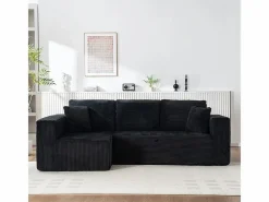 DripeX Sofá 3 plazas ángulo izquierdo modular - Terciopelo acanalado - 2 orejeros, chaise - 258x155x89cm Negro Sale