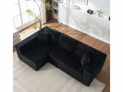 DripeX Sofá 3 plazas ángulo izquierdo modular - Terciopelo acanalado - 2 orejeros, chaise - 258x155x89cm Negro Sale