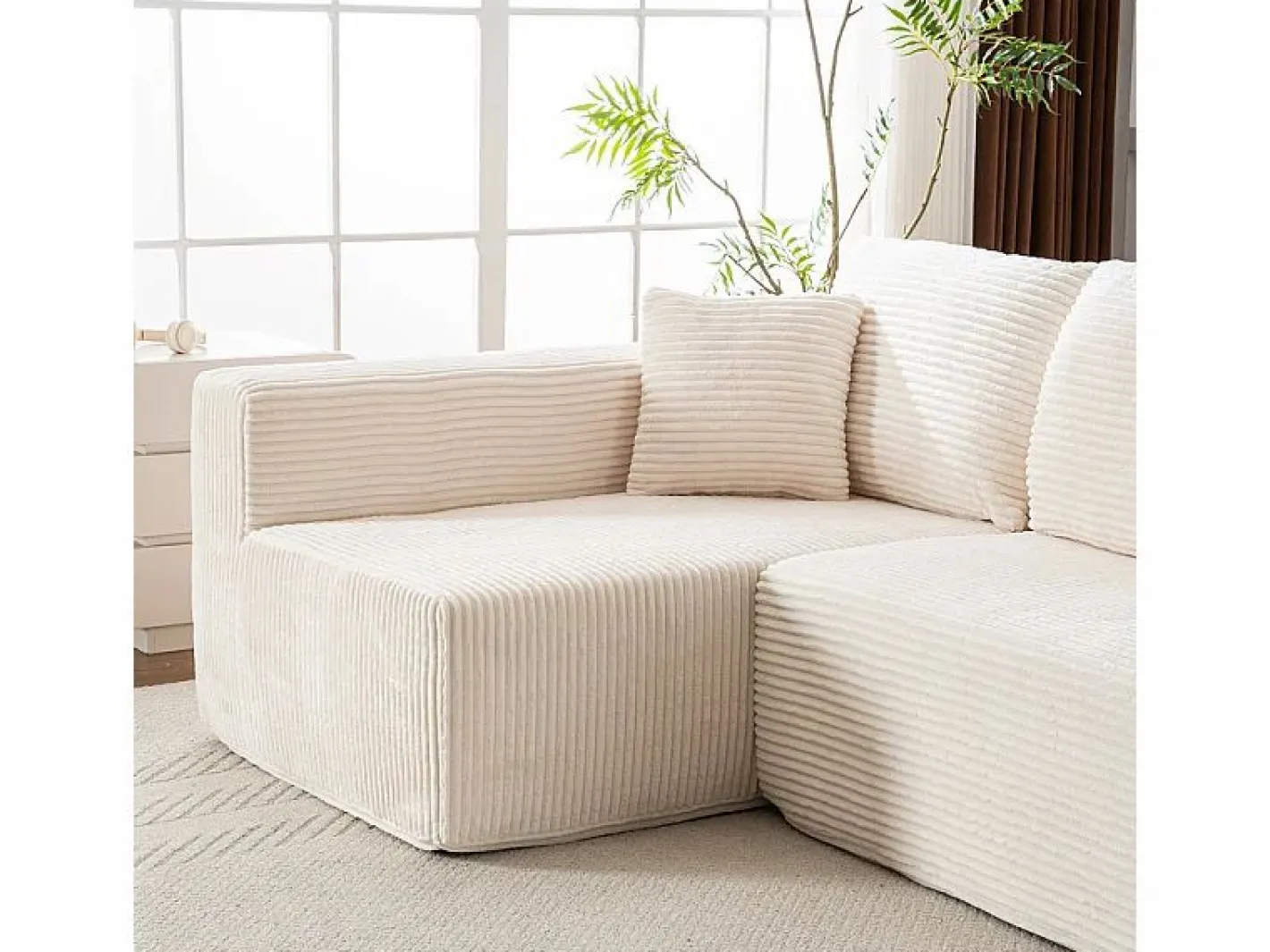 DripeX Sofás Club|Sofá 3 plazas ángulo izquierdo modular - Terciopelo acanalado - 2 orejeros, chaise - 258x155x89cm