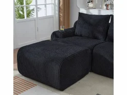 DripeX Sofá 2 plazas ángulo modular terciopelo acanalado, puf, portavasos y bolsillo, 200x174x80cm, Negro Clearance