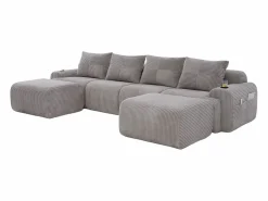 Sofá 4 plazas ángulo modular terciopelo acanalado, 2 pufs y 4 cojines, 333x174x80cm,^DripeX Clearance
