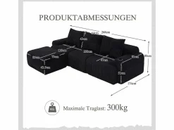 DripeX Sofá Modular|Sofás Club|Sofá 3 plazas ángulo modular terciopelo acanalado, puf, portavasos y bolsillo, 268x174x80cm,