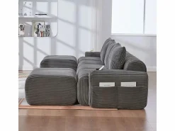 Sofá 4 plazas ángulo modular terciopelo acanalado, 2 pufs y 4 cojines, 333x174x80cm,^DripeX Best