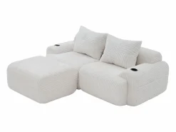 Sofá 2 plazas ángulo modular terciopelo acanalado, puf, portavasos y bolsillo, 200x174x80cm,^DripeX Clearance