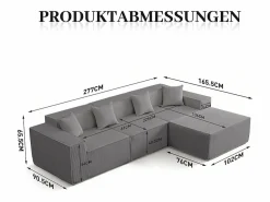 Sofá 3 plazas ángulo modular - Terciopelo acanalado - puf y 4 orejeros - 277x165.5x65.5cm^DripeX Online