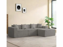 Sofá 3 plazas ángulo modular - Terciopelo acanalado - puf y 4 orejeros - 277x165.5x65.5cm^DripeX Online