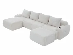 Sofá 4 plazas ángulo modular terciopelo acanalado, 2 pufs y 4 cojines, 333x174x80cm,^DripeX New