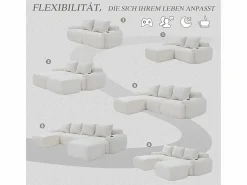 Sofá 4 plazas ángulo modular terciopelo acanalado, 2 pufs y 4 cojines, 333x174x80cm,^DripeX New