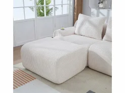 DripeX Sofá 3 plazas ángulo modular terciopelo acanalado, puf, portavasos y bolsillo, 268x174x80cm, Beige New