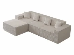 DripeX Sofá 3 plazas ángulo modular - Terciopelo acanalado - puf y 4 orejeros - 277x165.5x65.5cm Beige Sale