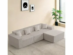 DripeX Sofá 3 plazas ángulo modular - Terciopelo acanalado - puf y 4 orejeros - 277x165.5x65.5cm Beige Sale