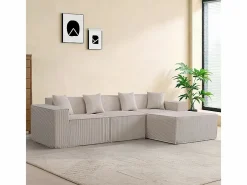DripeX Sofá 3 plazas ángulo modular - Terciopelo acanalado - puf y 4 orejeros - 277x165.5x65.5cm Beige Sale