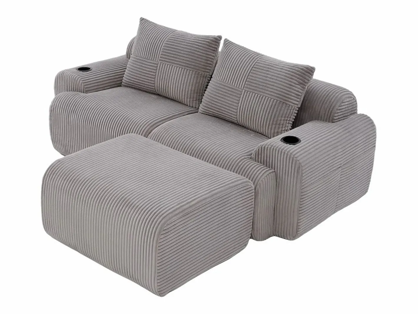 Sofá 2 plazas ángulo modular terciopelo acanalado, puf, portavasos y bolsillo, 200x174x80cm,^DripeX Sale