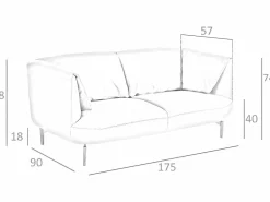 Angel Cerda Sofá 2 plazas piel gris oscuro 6036 Beige Clearance