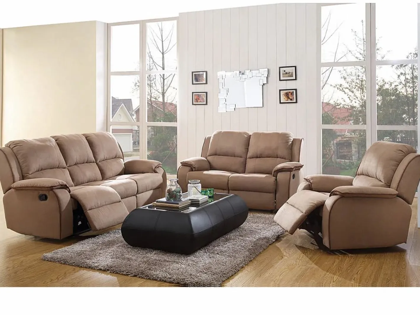 Vente-unique Sofá 3+2+1 plazas relax de microfibra HERNANI Topo Outlet