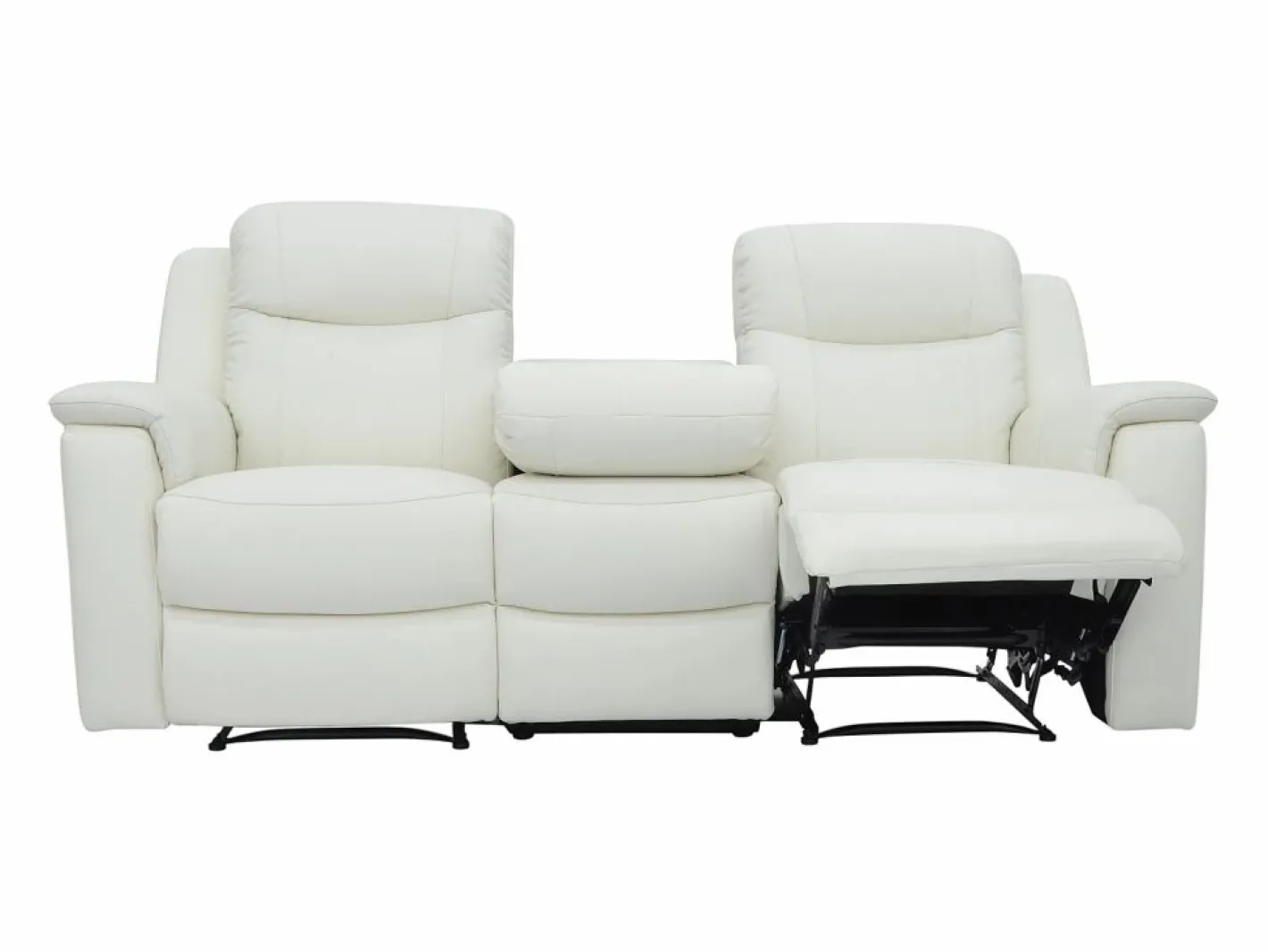 Vente-unique Sofá 3+2 plazas relax de piel color blanco EVASION Marfil New